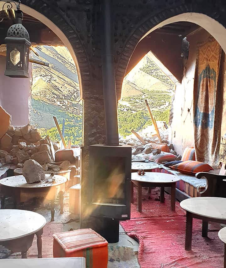Kasbah du Toubkal dining room damage