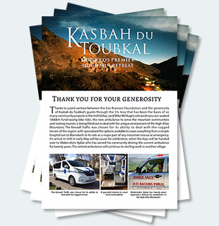 Covers of the April 2025 edition of the Kasbah du Toubkal newsletter