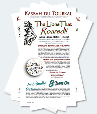 Covers of the thirty-fourth edition of the Kasbah du Toubkal newsletter