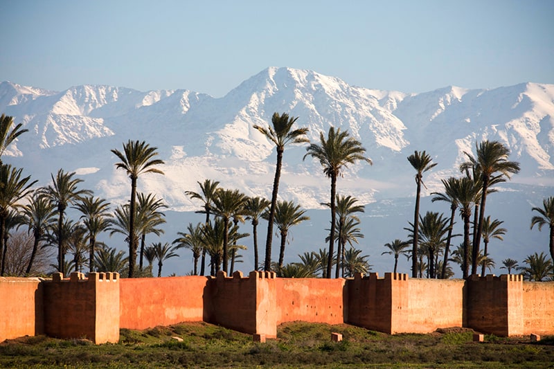 Snow-capped mountains from Marrakech city walls
