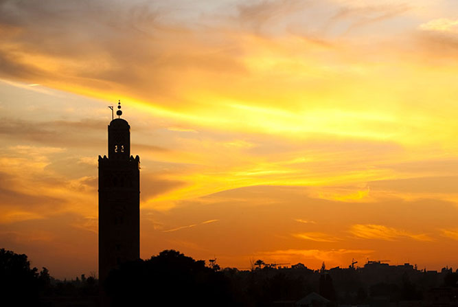 Koutoubia minaret at dusk, Marrakech