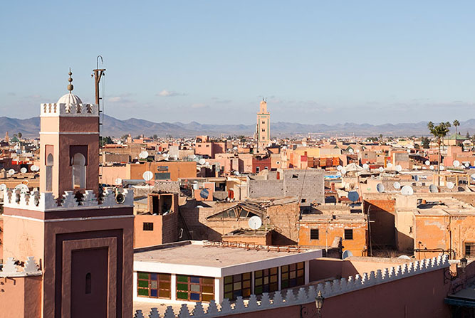 The vast medina (walled old town) of Marrakech